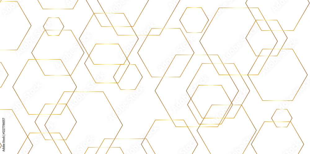 Poster Abstract background golden hexagon stock line background. abstract artistic of geometric background Gold gradient abstract seamless vector pattern. Minimal style website banner, decoration Vector.	