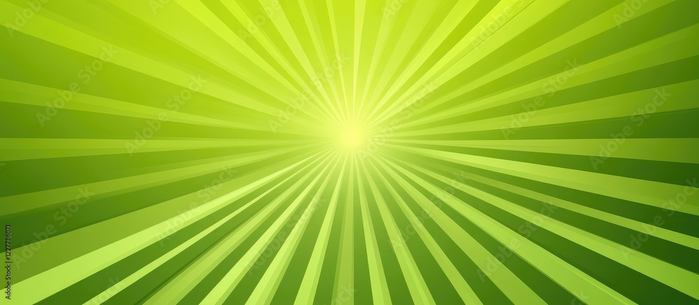 Poster vibrant green sunburst background with flares and blank space for text overlay in a fresh and dynami