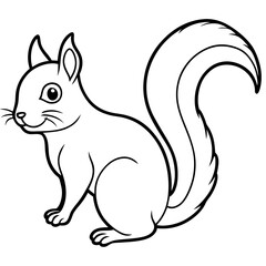 Cute Squirrel Silhouette Line Art  Black Vector Carton Illustration