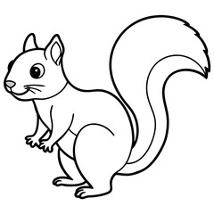Cute Squirrel Silhouette Line Art  Black Vector Carton Illustration