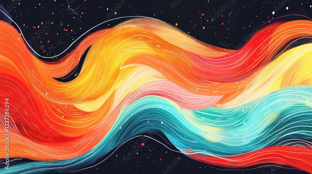 Aufkleber colorful abstract wavy patterns representing energy flow in a cosmic background