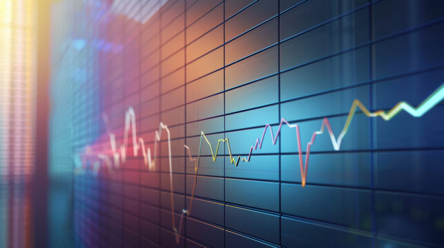 A stock market graph with a colorful line.