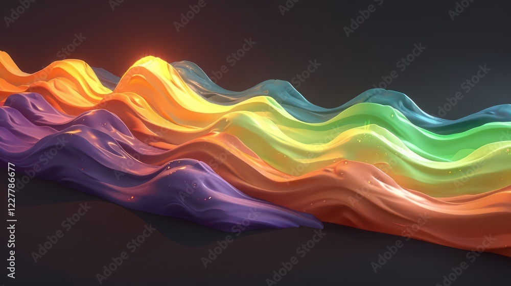 Poster colorful flowing waves of abstract liquid shapes creating a vibrant visual effect