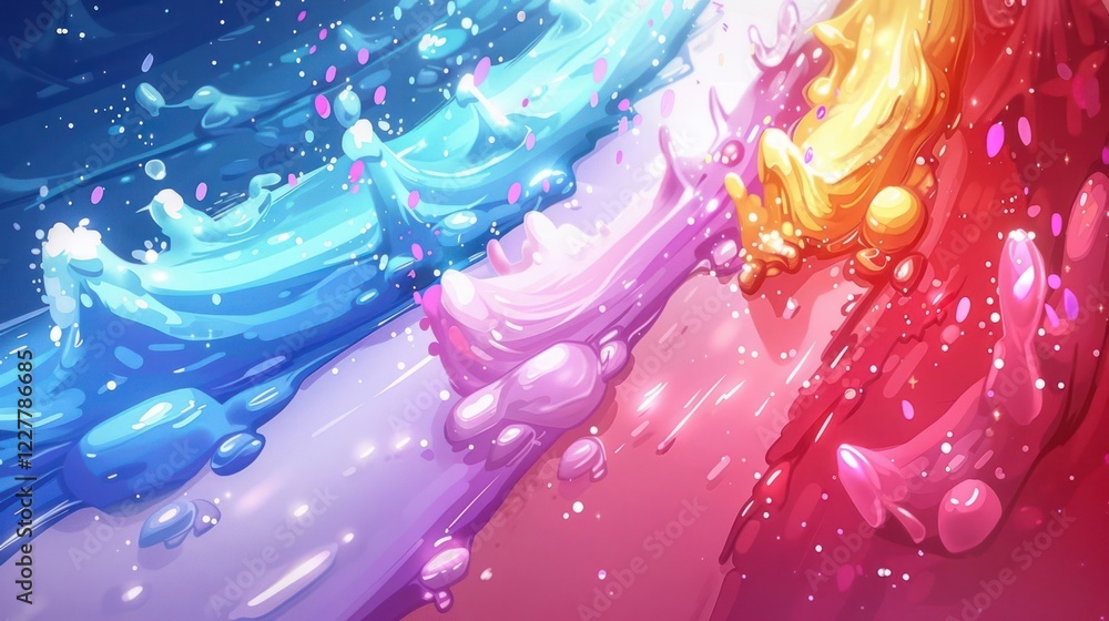 Poster colorful abstract paint waves blending together in vibrant hues, creating a dynamic visual effect