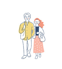 並んで歩いている若いカップル