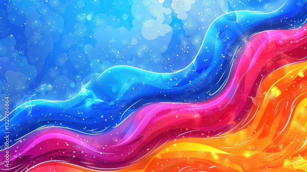 Poster vibrant abstract waves of color flowing in a dynamic pattern with sparkling effects