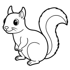 Cute Squirrel Silhouette Line Art  Black Vector Carton Illustration