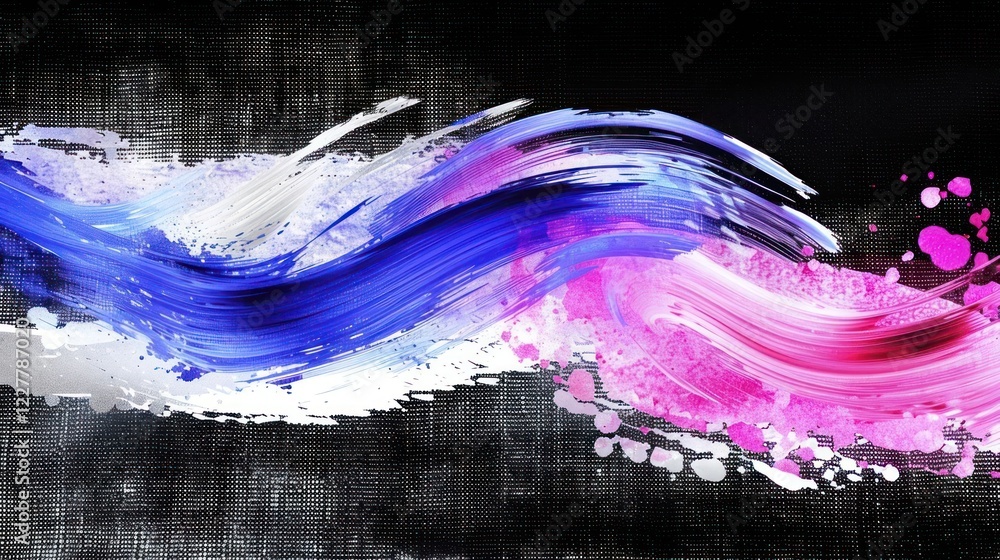 Poster Abstract colorful paint strokes creating dynamic movement on a dark textured background