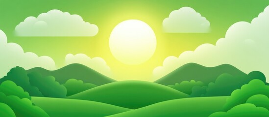 Obraz premium Vibrant Green Landscape with Sun and Clouds Ideal for Text Overlay in Eco-Friendly Design Projects