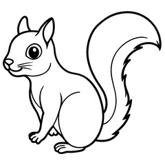 Cute Squirrel Silhouette Line Art  Black Vector Carton Illustration
