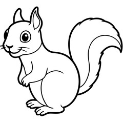 Cute Squirrel Silhouette Line Art  Black Vector Carton Illustration