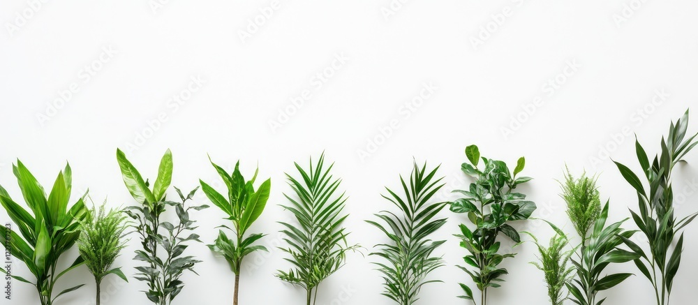 Poster green plant line art display with white background and ample copy space for text and design elements