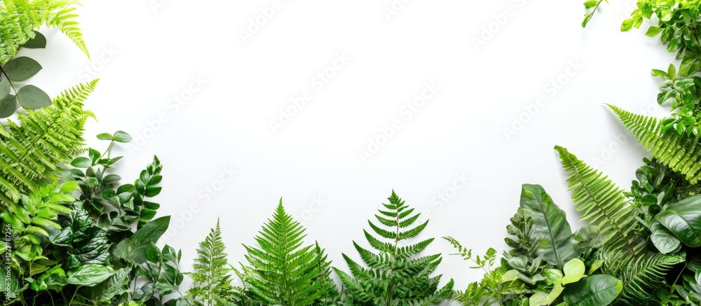 Poster lush green plants framing empty white space for text and design elements in creative botanical layou