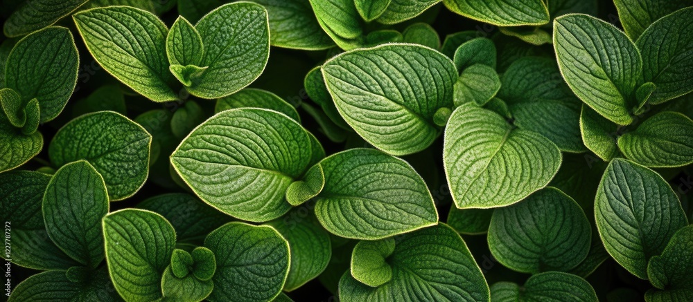 Poster ornamental green leaves pattern with rich texture and ample empty space for text or branding backgro