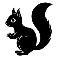Cute Squirrel Silhouette Line Art  Black Vector Carton Illustration