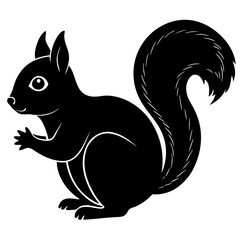 Cute Squirrel Silhouette Line Art  Black Vector Carton Illustration