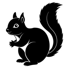 Cute Squirrel Silhouette Line Art  Black Vector Carton Illustration
