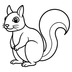 Cute Squirrel Silhouette Line Art  Black Vector Carton Illustration