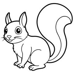 Cute Squirrel Silhouette Line Art  Black Vector Carton Illustration