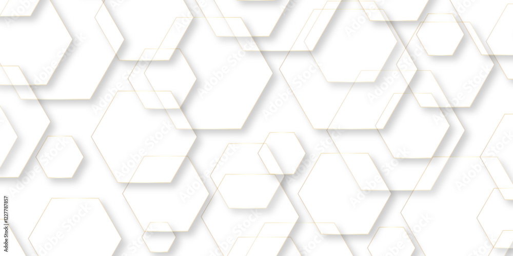 Poster Modern simple style seamless pattern with hexagonal graphic design. Geometric art deco texture mosaic white background. abstract molecular structures in technology, wallpaper background, vector.