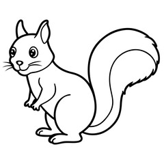 Cute Squirrel Silhouette Line Art  Black Vector Carton Illustration