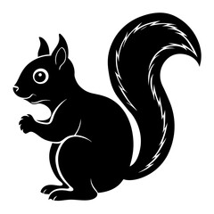 Cute Squirrel Silhouette Line Art  Black Vector Carton Illustration