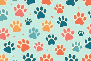 Colorful seamless puppy paw pattern for kids' rooms, wallpaper ideas, pet patterns, kids decor