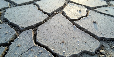 Fototapeta premium A Detailed Close-Up View of Cracked, Textured Pavement Showing Small Stones Embedded in the Surface