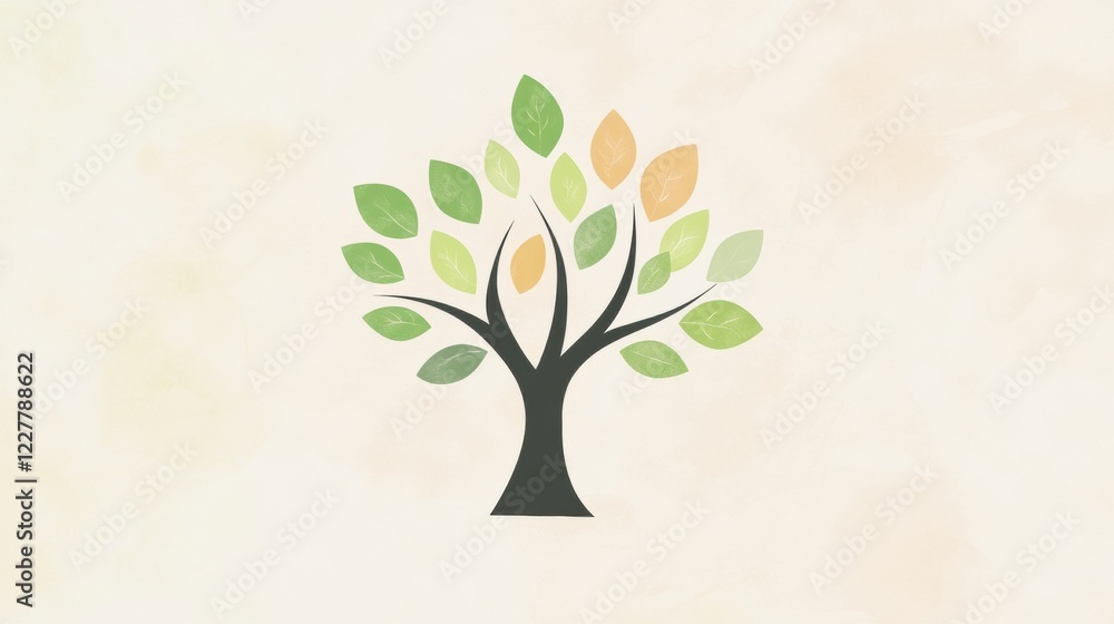 Poster tree icon with vibrant branches and leaves representing growth and nature. generative ai