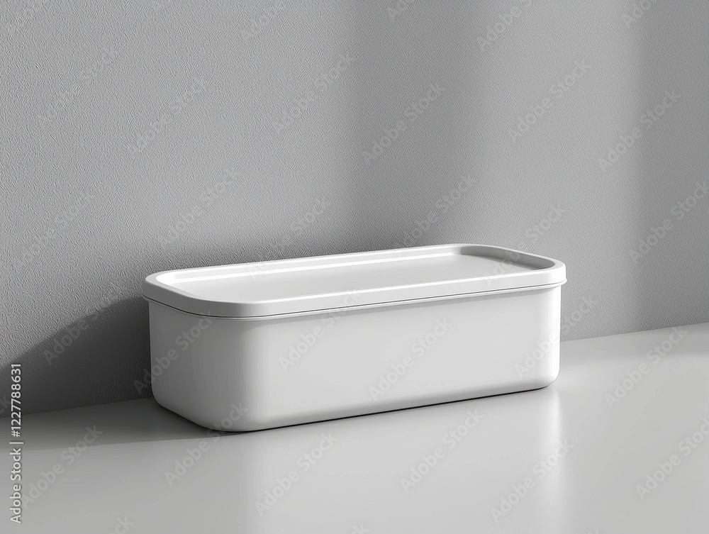Poster a simple white rectangular container resting against a wall.