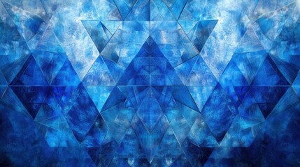 a painting of a blue triangle with a blue background