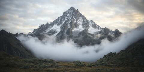 Majestic mountain landscape high altitude nature cloudy environment wide viewpoint tranquil wilderness for nature enthusiasts