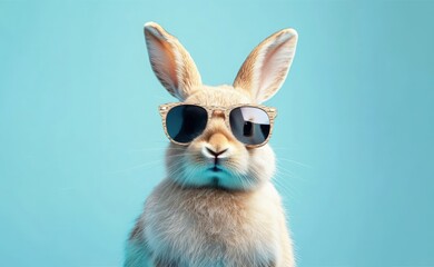 Cool Rabbit in Sunglasses Against Blue Background