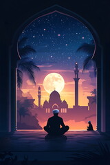 A Muslim man is praying. Quiet holy night background