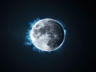 Fototapeta premium Glowing Moon Surrounded by ethereal Blue Light in Night Sky