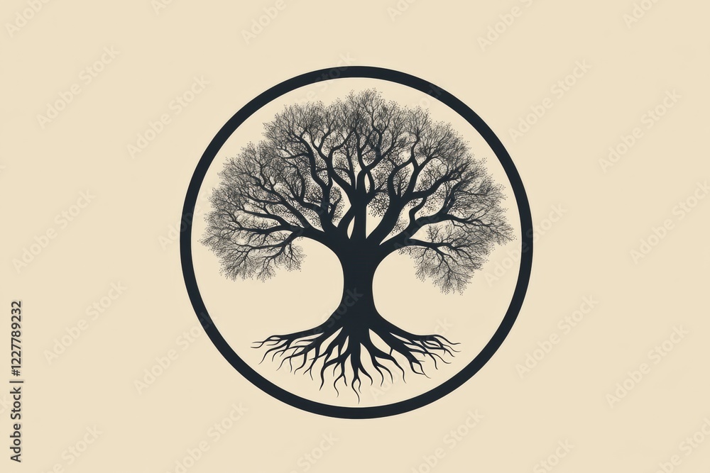 Poster symbolic tree of life with intricate roots representing growth and connection. generative ai