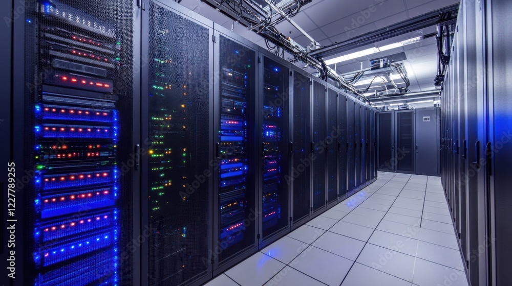 Poster a row of servers in a data center