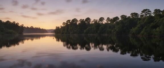 Obraz premium Reflections on the Apalachicola River at dawn, morning reflection, still water, reflection