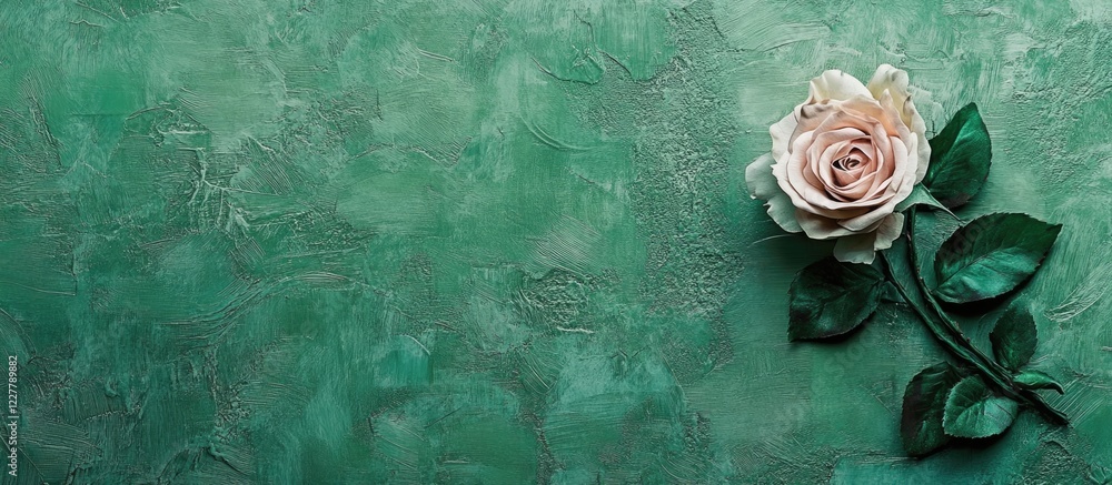 Poster elegant green textured wallpaper featuring a delicate rose design with ample copy space for custom t