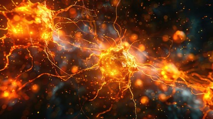 Obraz premium Abstract representation of neurons firing in vibrant colors, illustrating neural connections and activity