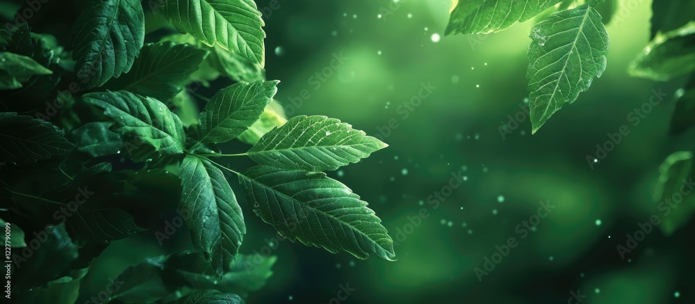 Aufkleber lush green leaves with soft bokeh background creating a serene atmosphere and ample copy space for p