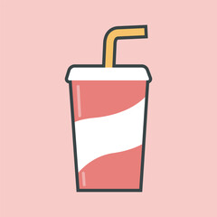 soda drink with outline flat vector design.