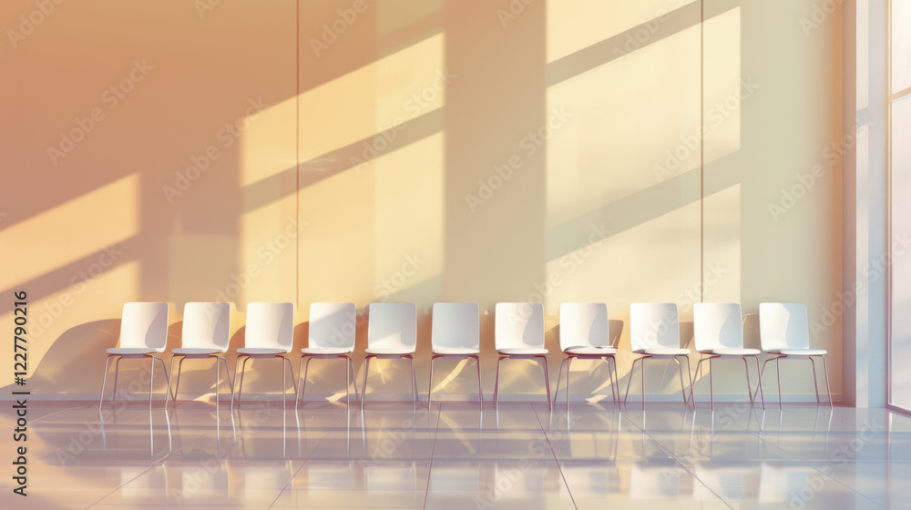 Poster a row of empty chairs in a waiting room.