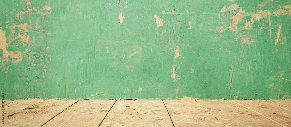 Poster green textured background on renovated plywood with empty space for custom text or graphics
