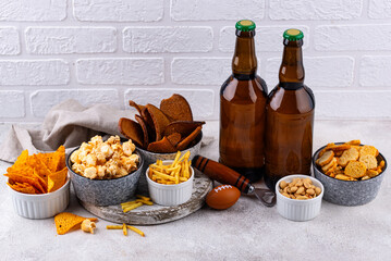 Beer and different snacks for Superbowl or football party