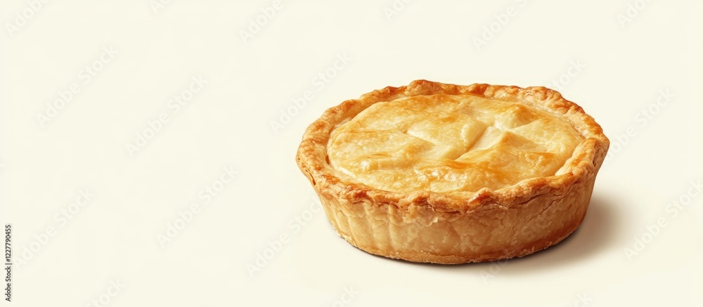 Aufkleber golden baked apple pie dessert on light background with fresh vanilla and empty space for custom tex