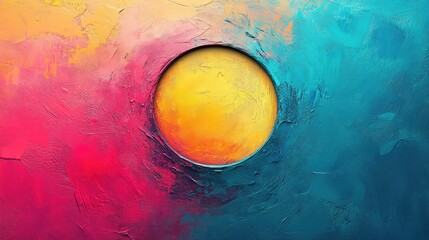 Abstract Circle Art with Vibrant Colors and Textured Surface Featuring Subtle Reflection