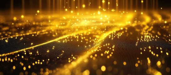 Futuristic abstract golden background with glowing lights and digital patterns for cryptocurrency and blockchain technology themes