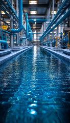 modern factory environment with clear water and advanced