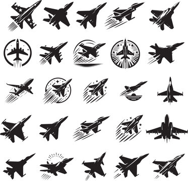 fighter jets illustration set vector silhouette icons pack